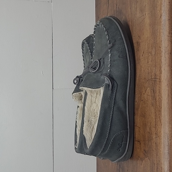 My Pillow My Slipper Grey Suede Faux Fur Lined Comfort Moccasin Slipper Men's 10 - Picture 4 of 11
